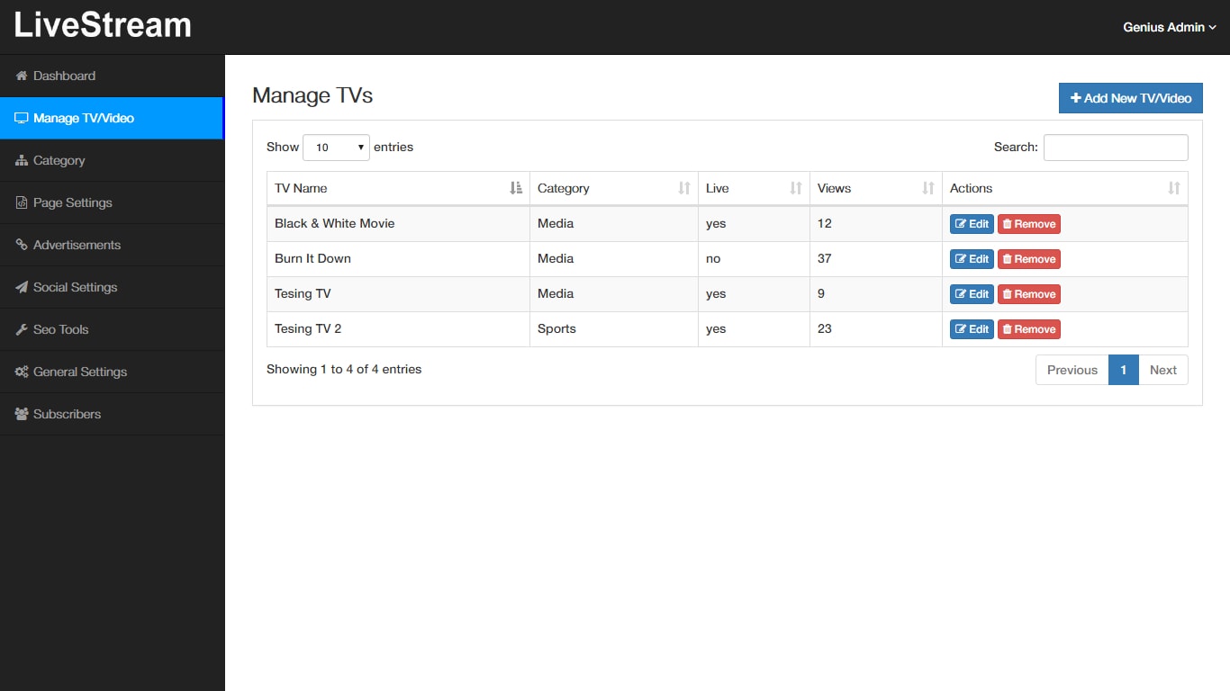 LiveStream Online Video and Live Streaming Management System by